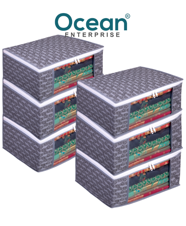 Floral Saree Storage Bags (Pack of 6) GRAY