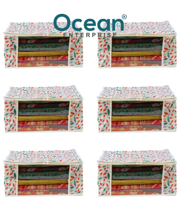 Floral Saree Storage Bags (Pack of 6) IVORY