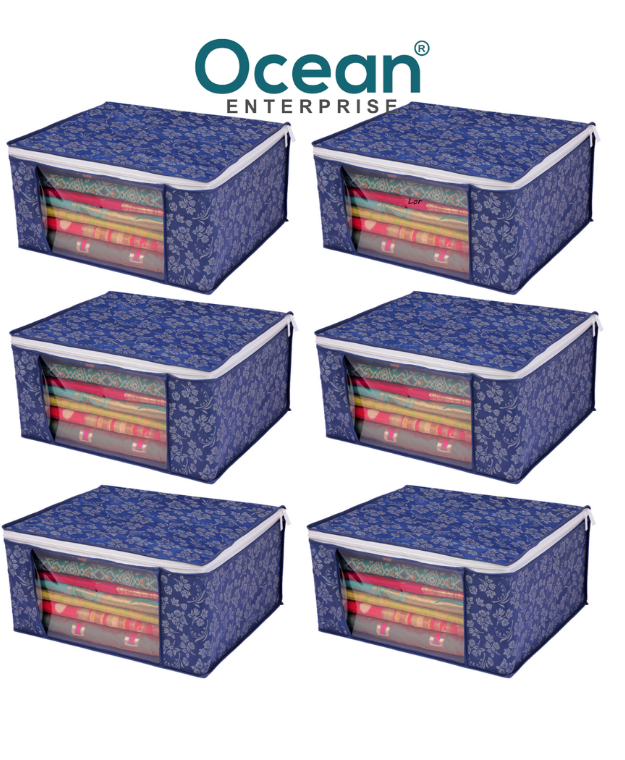 Floral Saree Storage Bags (Pack of 6) NAVY BLUE FLOWER