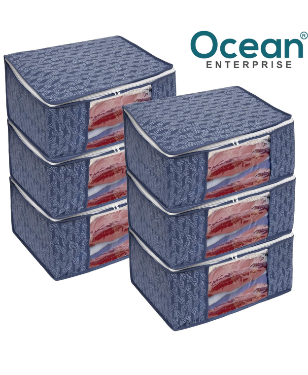 Floral Saree Storage Bags (Pack of 6) NAVY BLUE PRINT