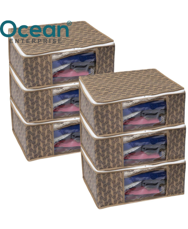 Floral Saree Storage Bags (Pack of 6) NAVY BROWN PRINT