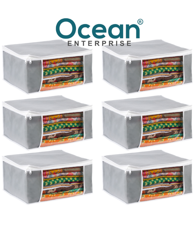 Floral Saree Storage Bags (Pack of 6) PLAIN GRAY